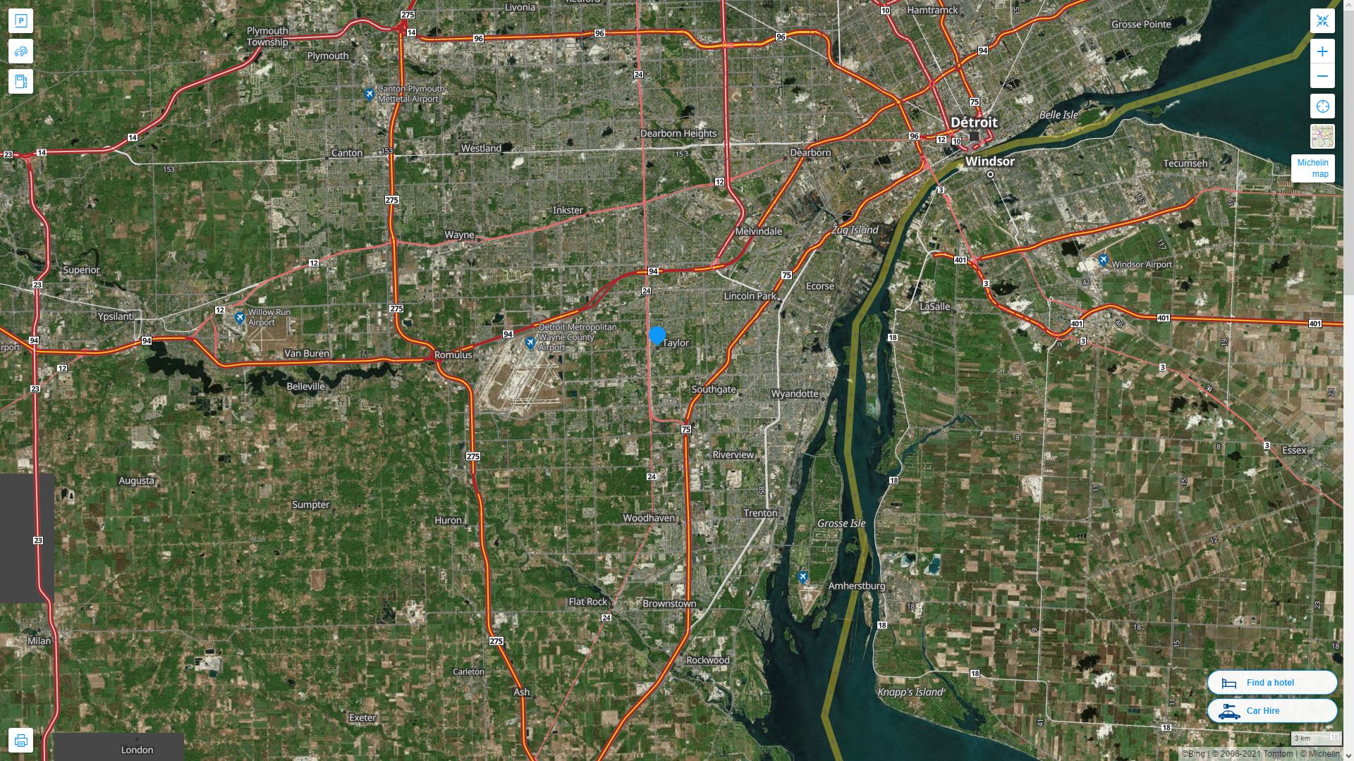 Taylor Michigan Highway and Road Map with Satellite View